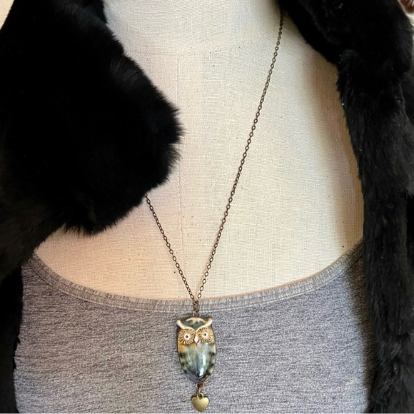 Ceramic Owl Pendant Necklace with Heart Charm Owl necklace. Ceramic owl pendant - Picture 13 of 16